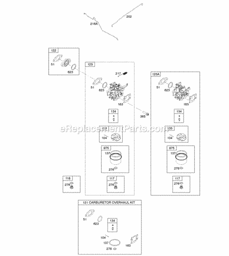Carburetor Carburetor Overhaul Kit Diagram and Parts List for 124Q02-0119-F1  Briggs and Stratton Engine